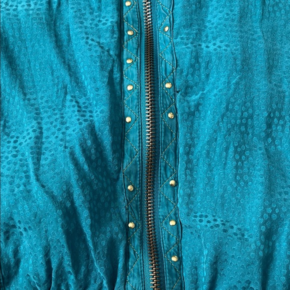 Mureli 100 % Silk Teal Women's Bomber Jacket - Picture 4 of 8
